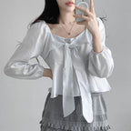 Blusa Feminina com Laço Frontal e Decote Quadrado