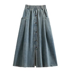 Saia Midi Jeans com Botões Frontais