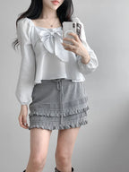 Blusa Feminina com Laço Frontal e Decote Quadrado