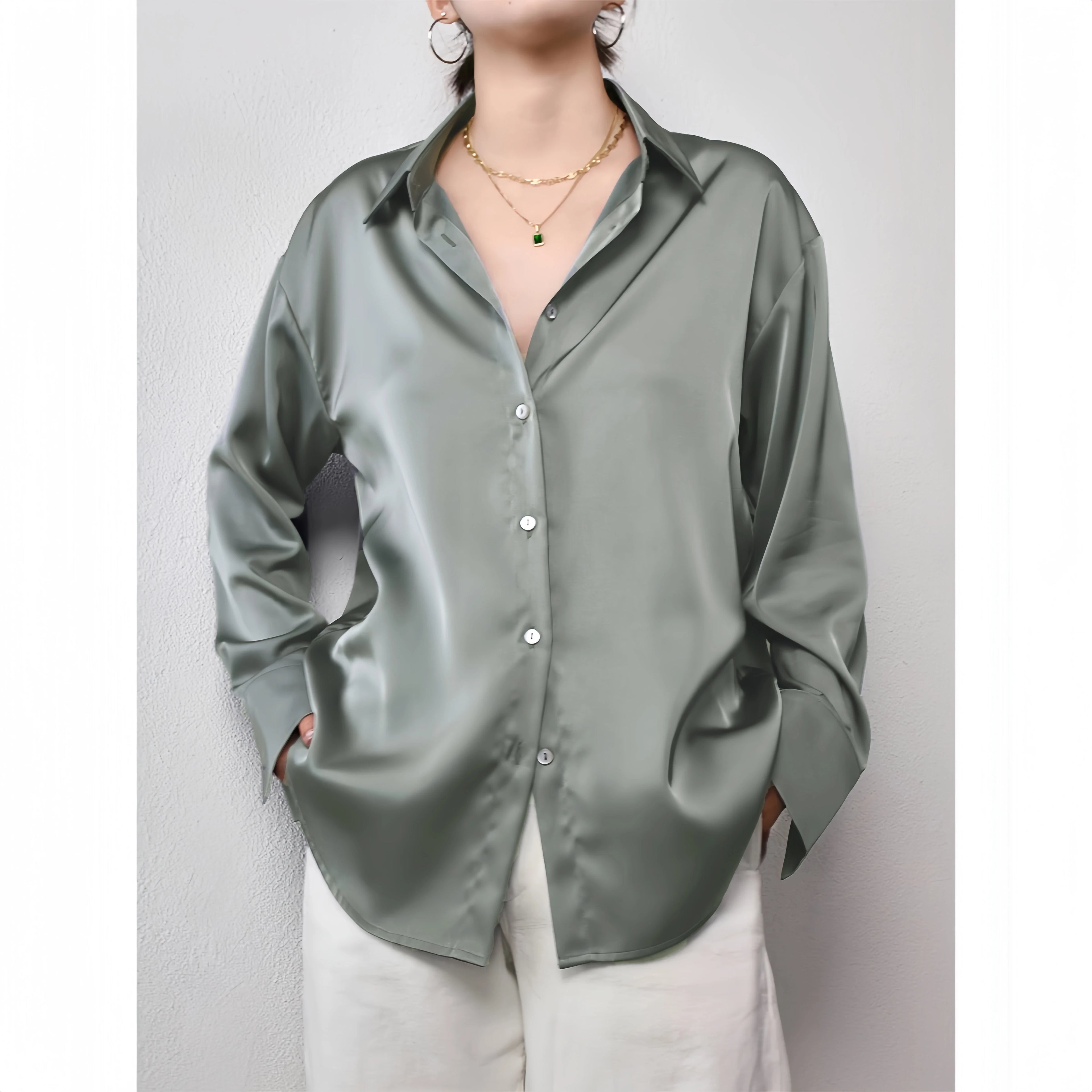Camisa Acetinada Rosa Feminina Elegante