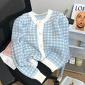 Cardigan de Tricô Rosa Xadrez com Botões de Coração