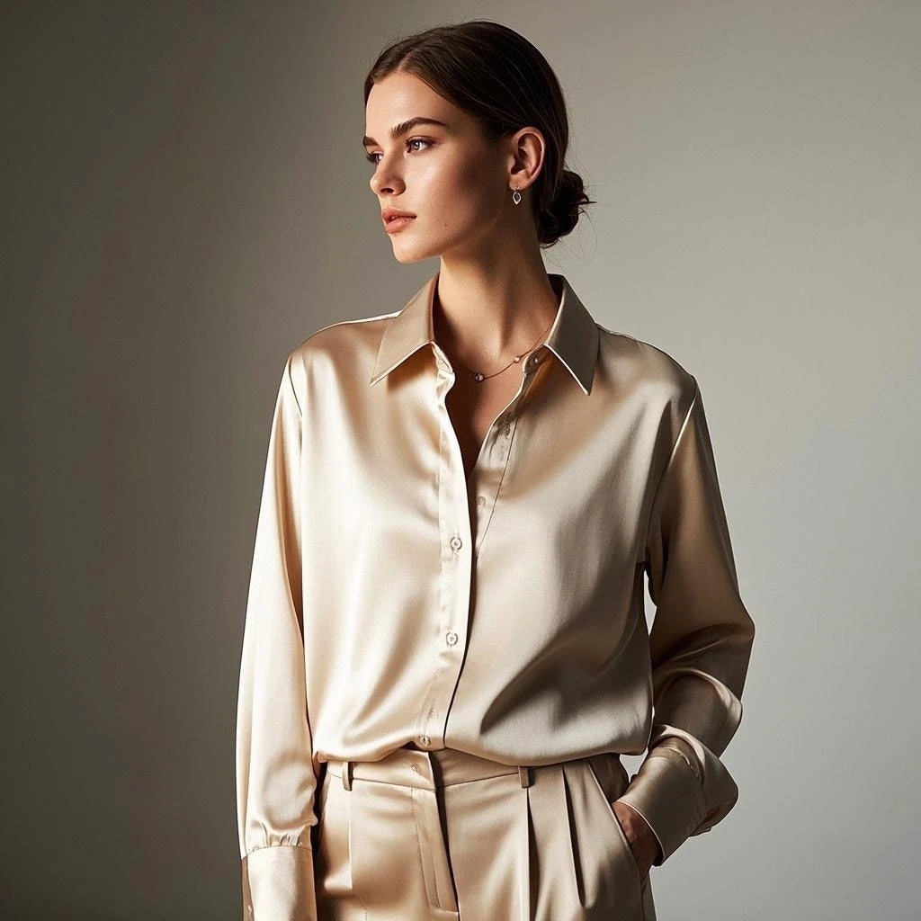 Camisa Acetinada Rosa Feminina Elegante