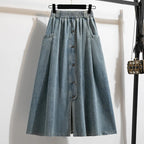 Saia Midi Jeans com Botões Frontais