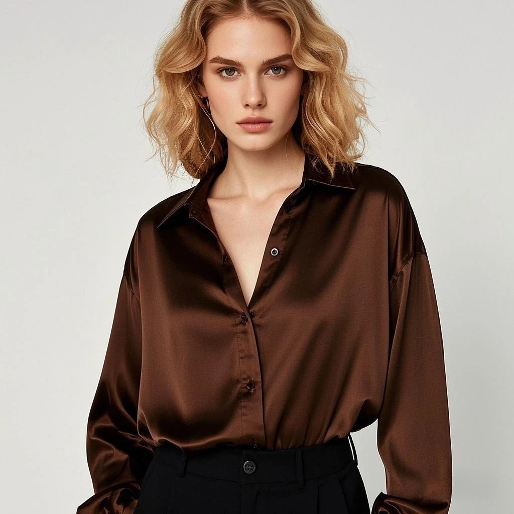 Camisa Acetinada Rosa Feminina Elegante