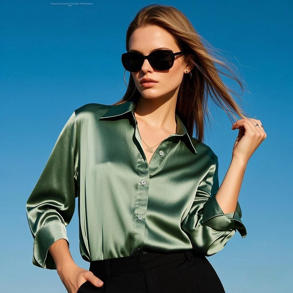 Camisa Acetinada Rosa Feminina Elegante
